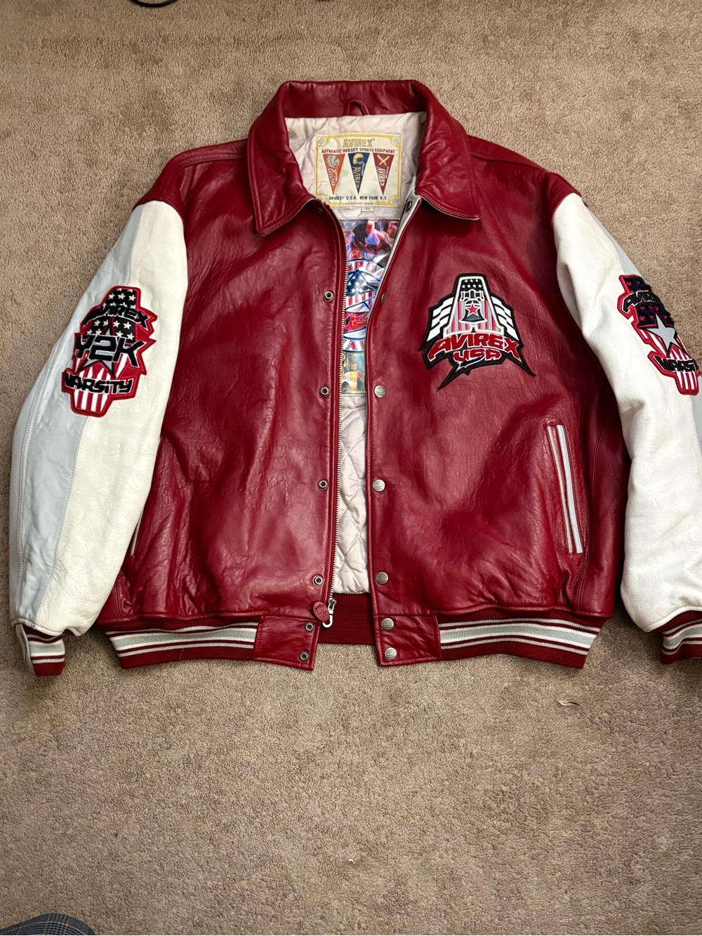 Vintage Avirex USA Y2K Varsity Leather Jacket 5XL Red 90s Hip Hop All American